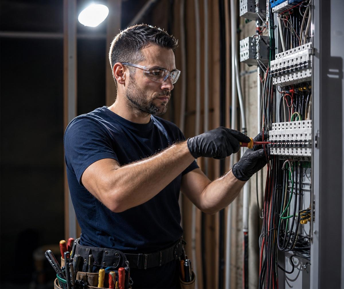 Electrician wiring a panel