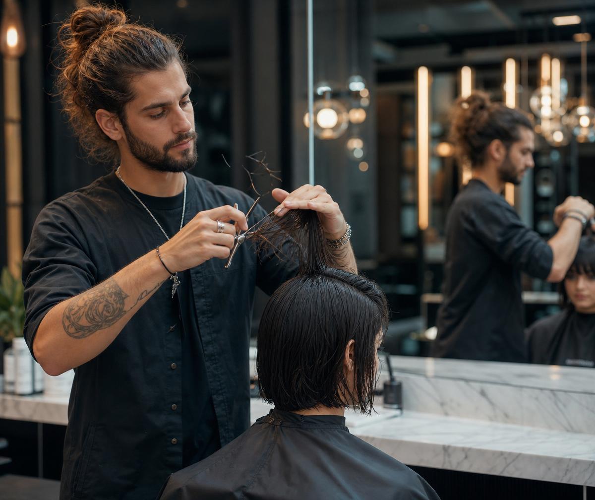Hairdresser styling hair