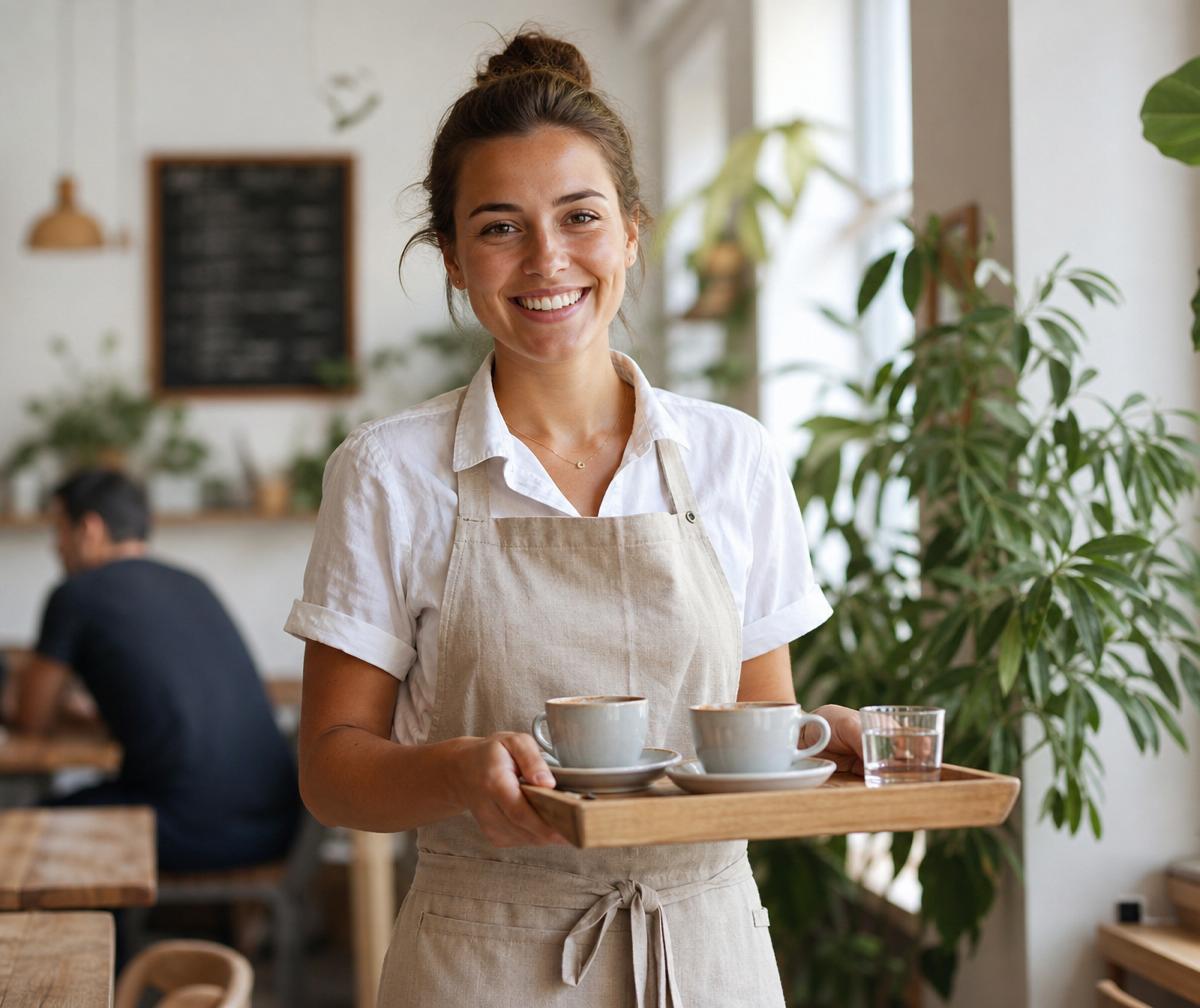 Waitress serving in a cafe